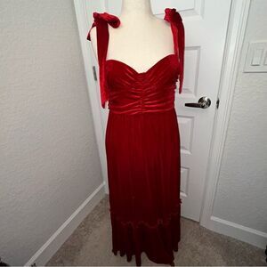 New, So Me Velour Tie Strap Ruffle Maxi Dress